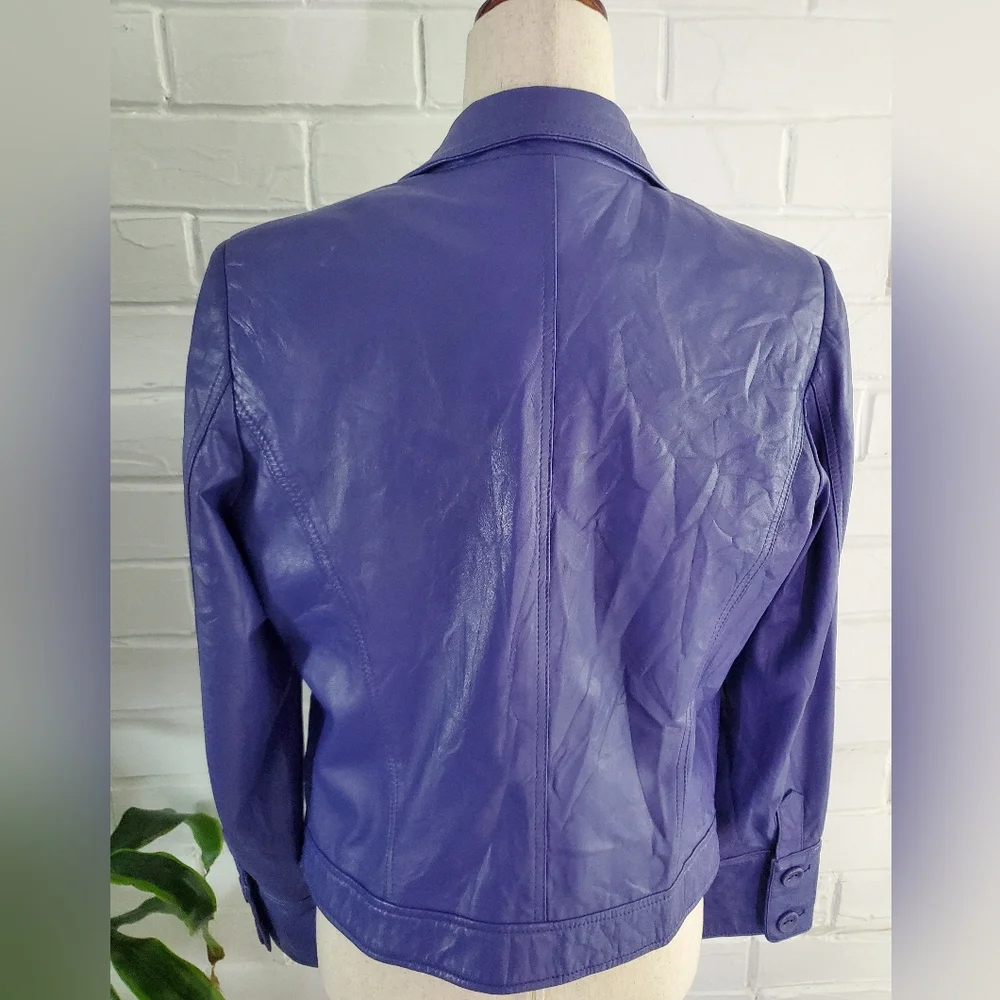 Purple 100% lambskin jacket CACHE LUXE, extremely soft, size M - Picture 10 of 16